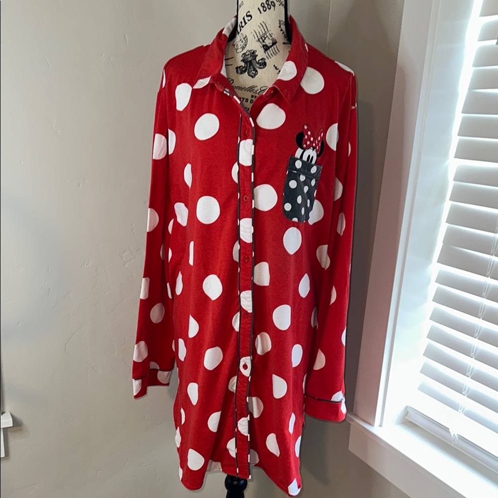 Disney Pajama Nightshirt with Red Polka Dots - Picture 1 of 6
